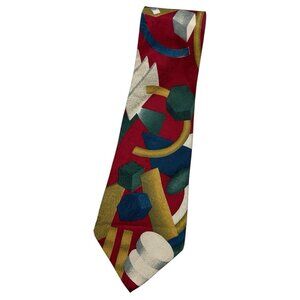 CARNAVAL DE VENISE Men's 100% Silk Necktie LUXURY Tie Burgundy Geometric W:3.8"